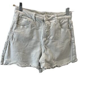 Risen Jeans Denim Shorts Cut Off White Raw Hem Womens Size L High Rise